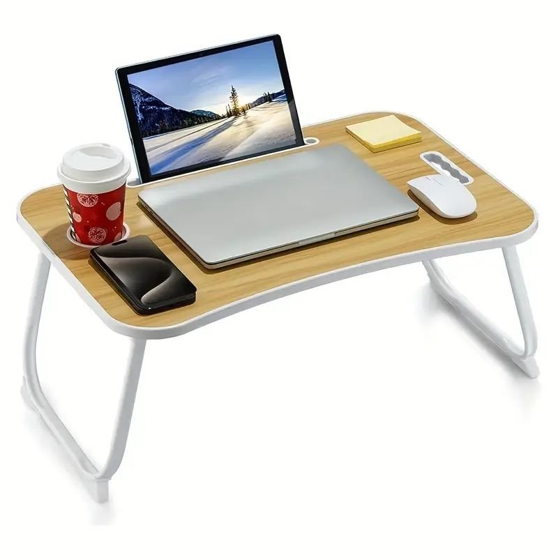 Injection moulded folding table with cup holder
