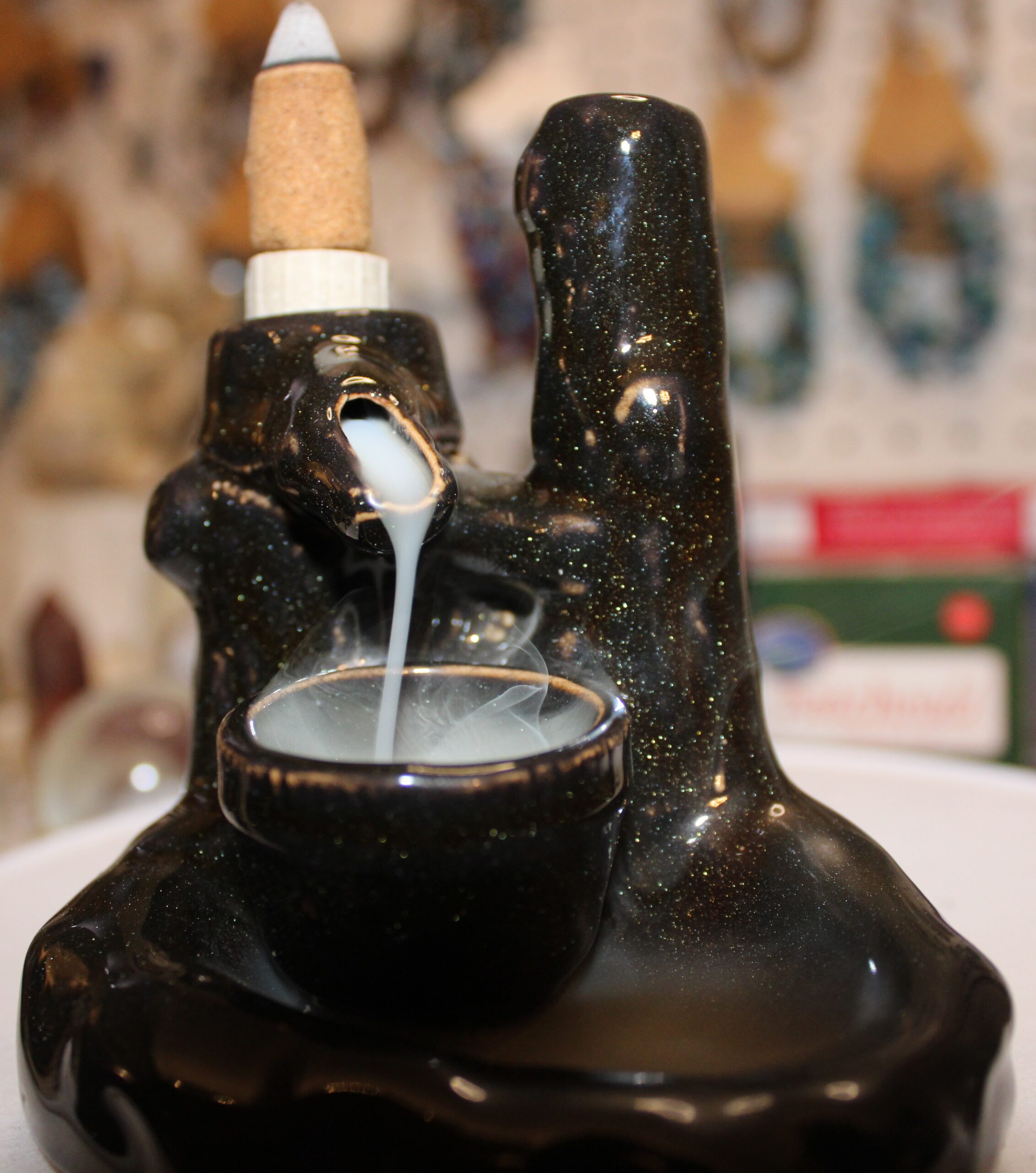 Zen Cascade Defying Gravity Backflow Fountain - Natural Stone-Finish Ceramic Meditation Water Bowl - Image 4