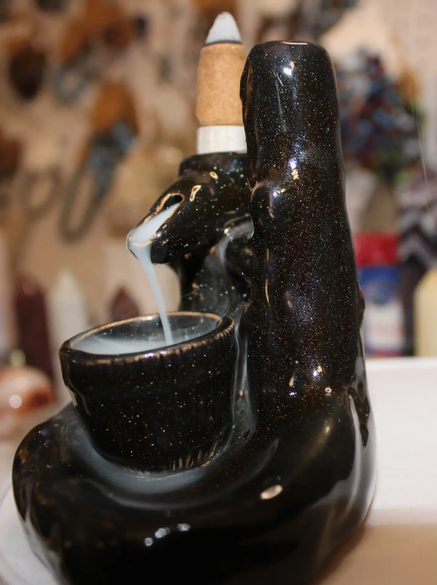 Zen Cascade Defying Gravity Backflow Fountain - Natural Stone-Finish Ceramic Meditation Water Bowl - Image 3