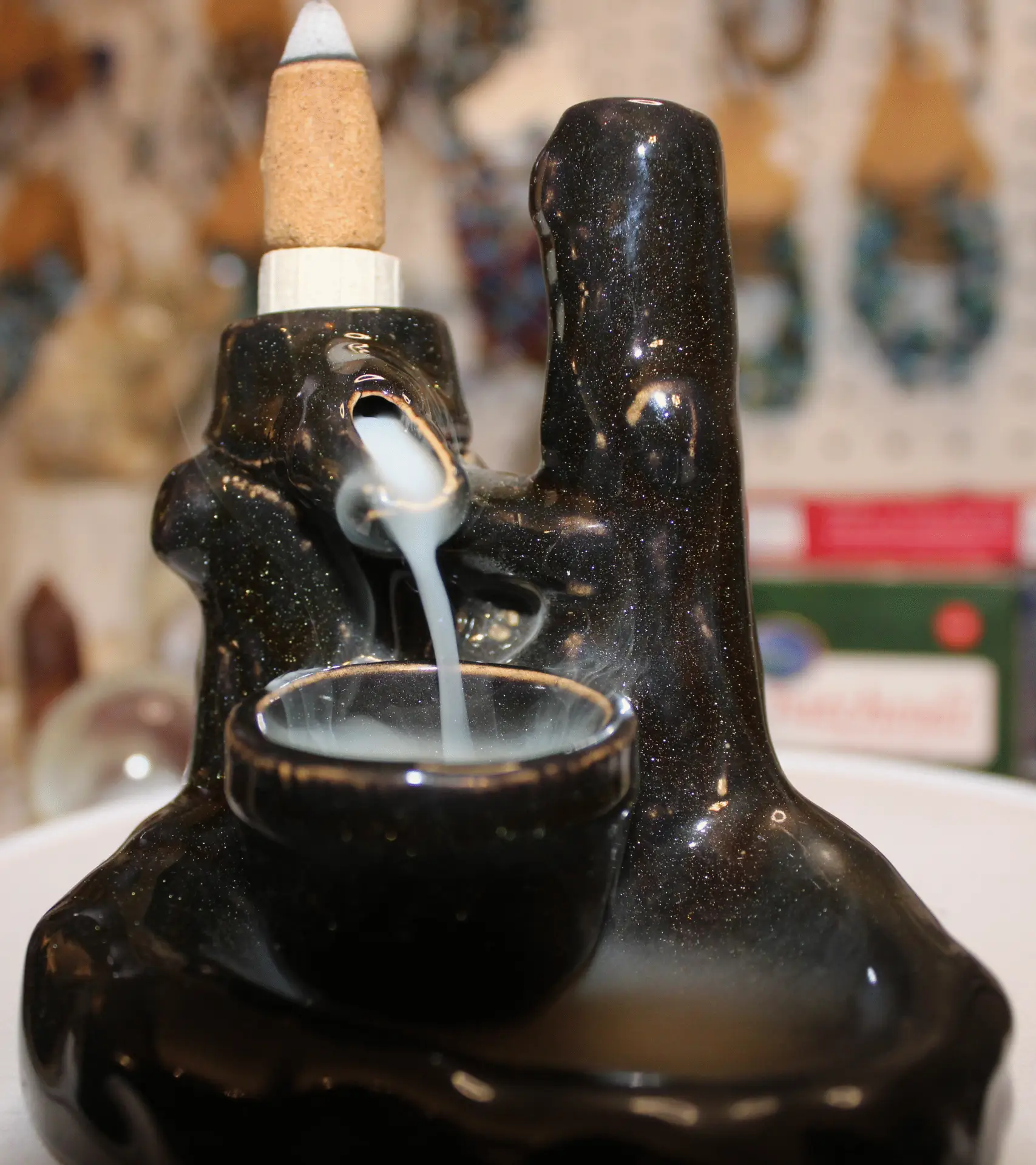 Zen Cascade Defying Gravity Backflow Fountain - Natural Stone-Finish Ceramic Meditation Water Bowl - Image 2