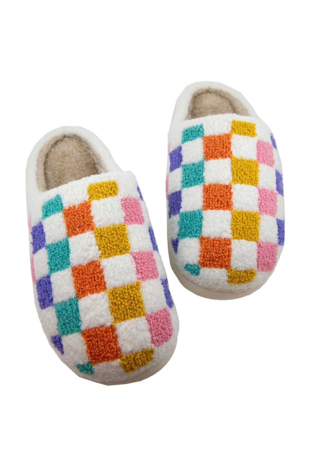 White Vibrant Checkered Plush Thermal Slippers - Image 4