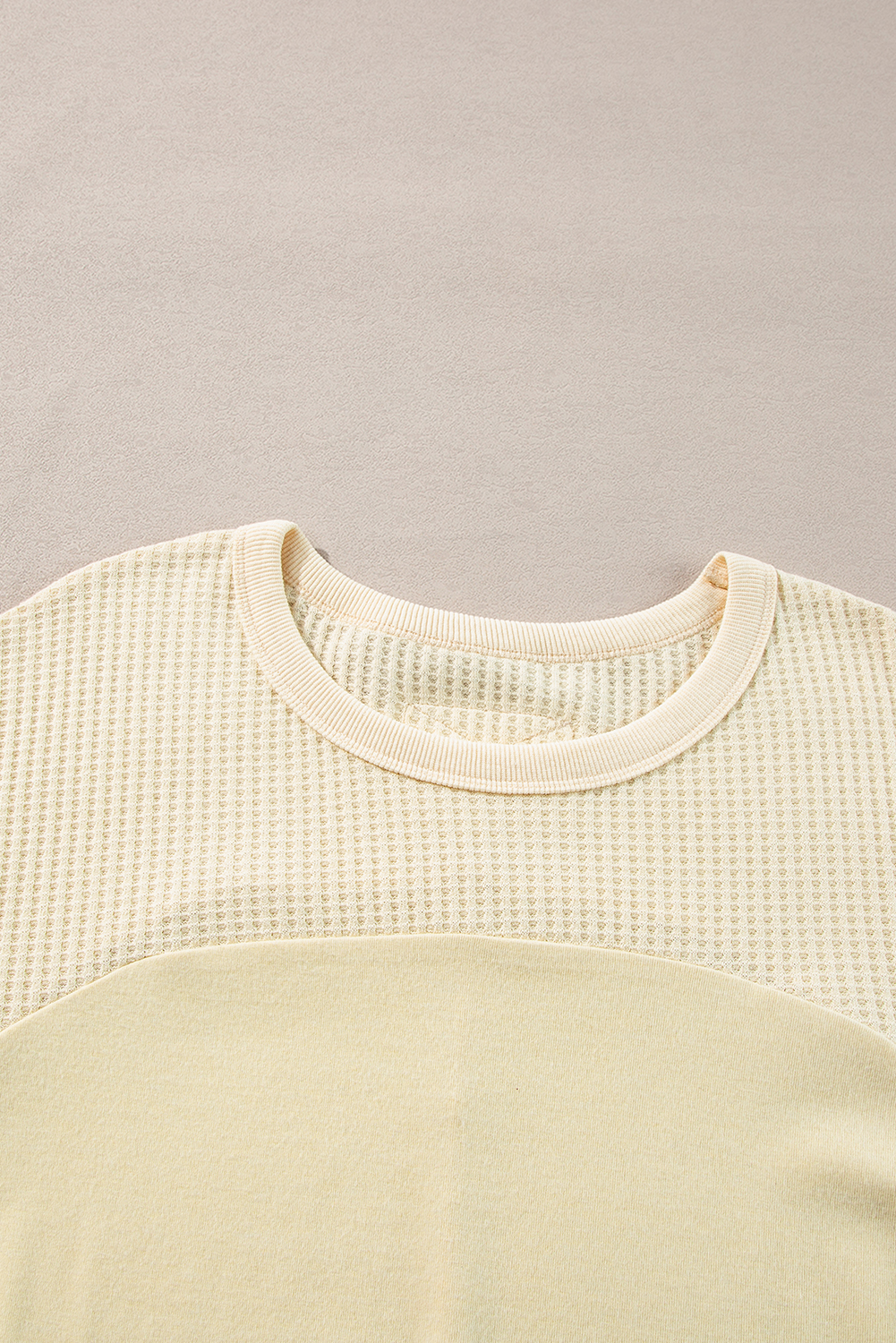 Beige Thermal Knit Patchwork Exposed Seam Long Sleeve Top - Image 7
