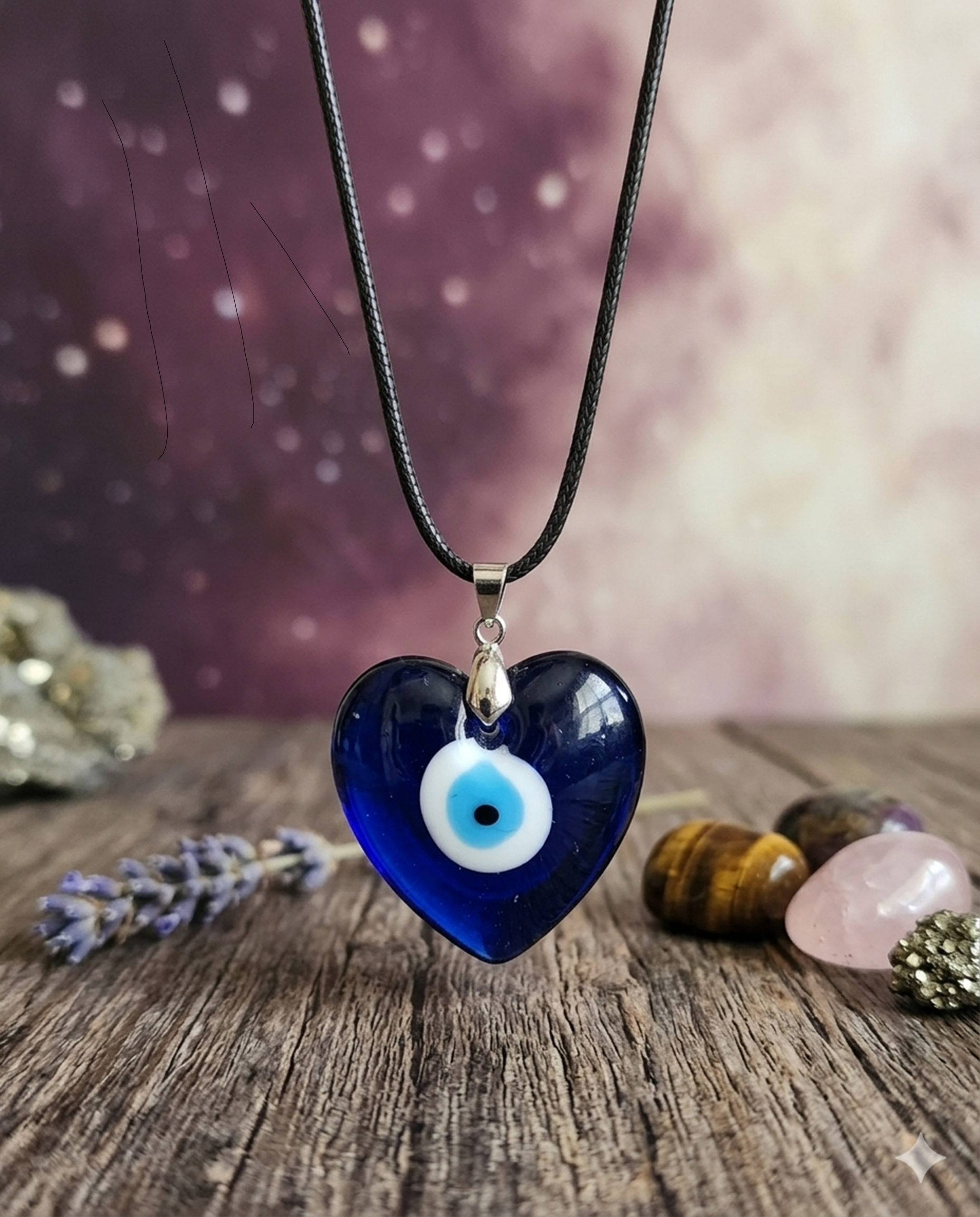 Mystic Blue Heart Evil Eye Glass Pendant – Protective Energy Charm