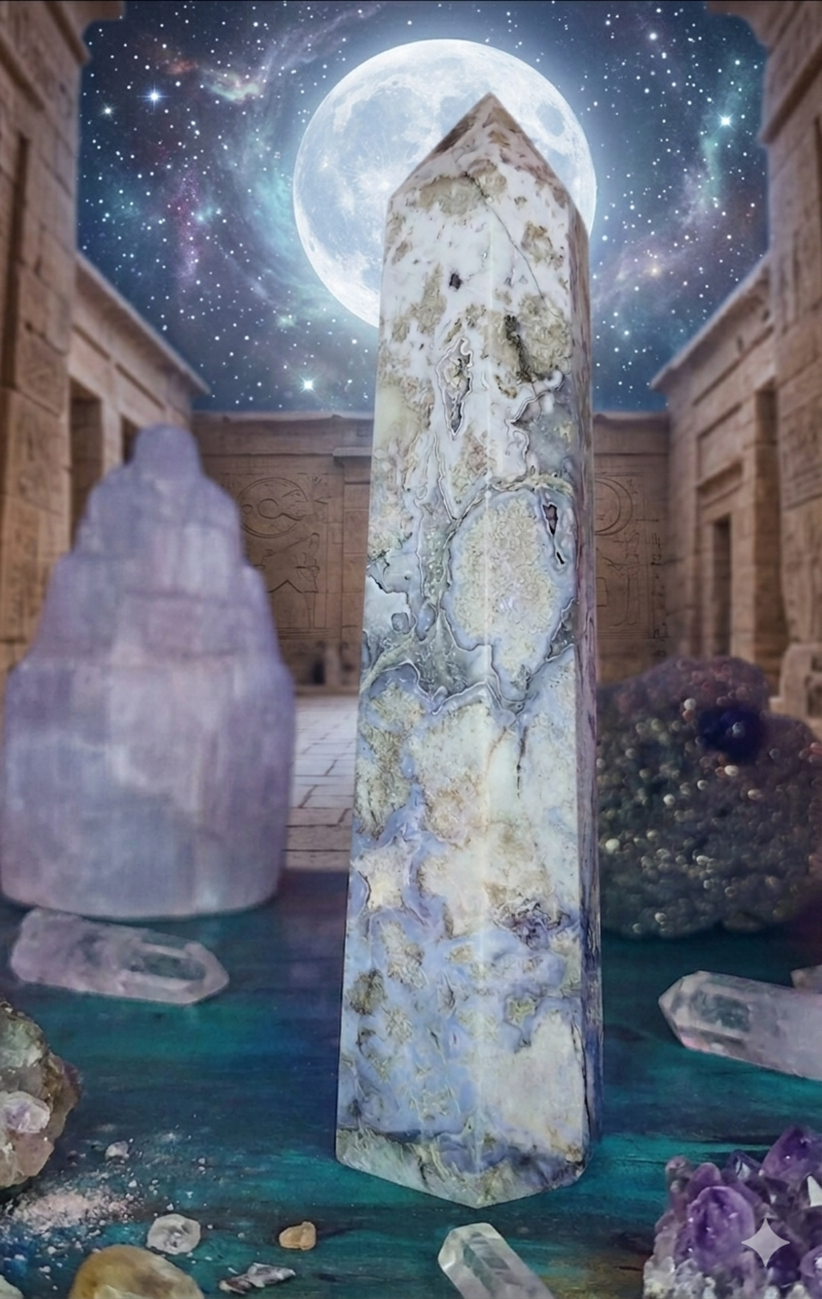 Luminous Rainbow Flower Agate Tower – UV Reactive Crystal with Blooming Energy - Image 2