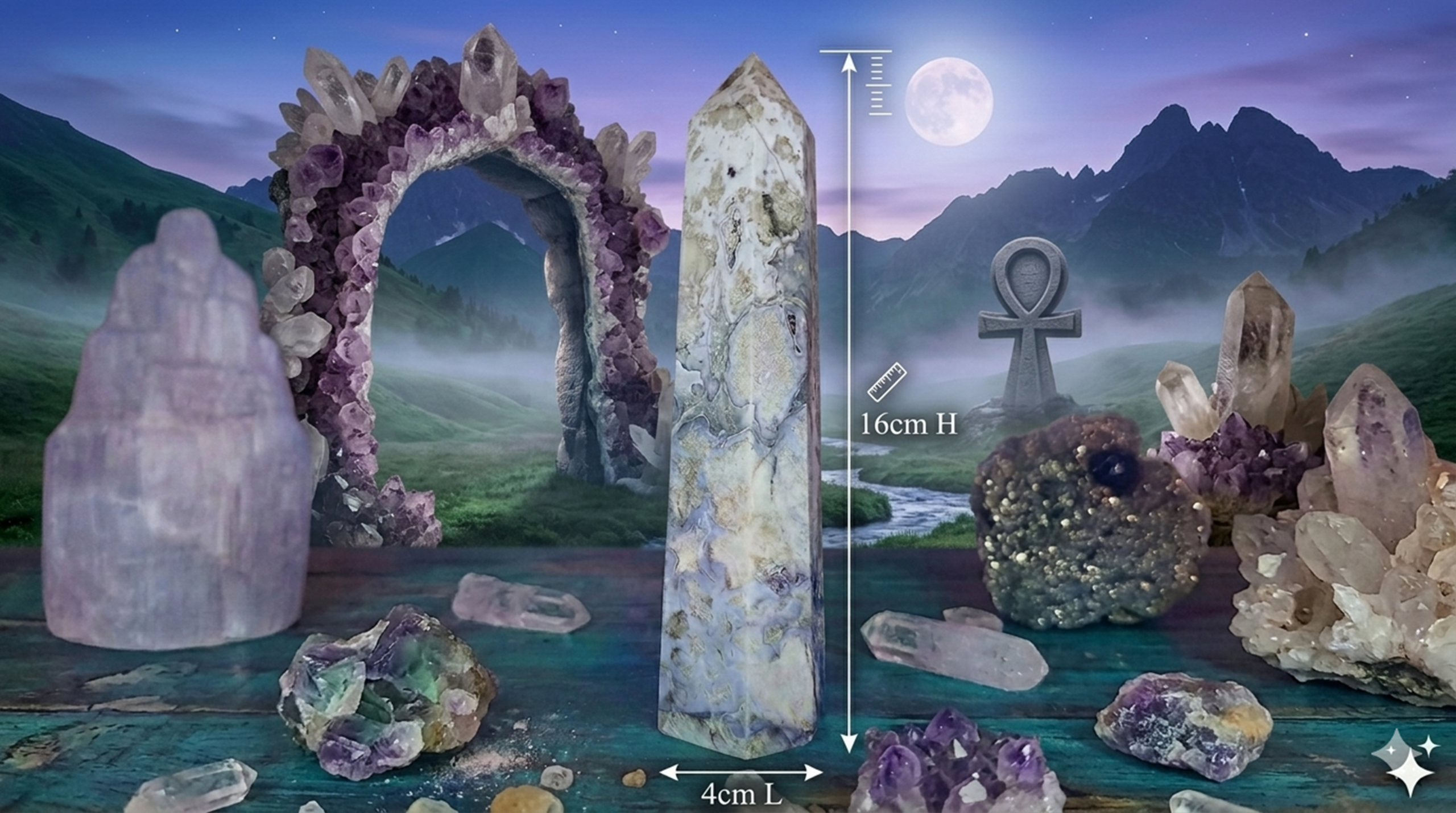 Luminous Rainbow Flower Agate Tower – UV Reactive Crystal with Blooming Energy - Image 4