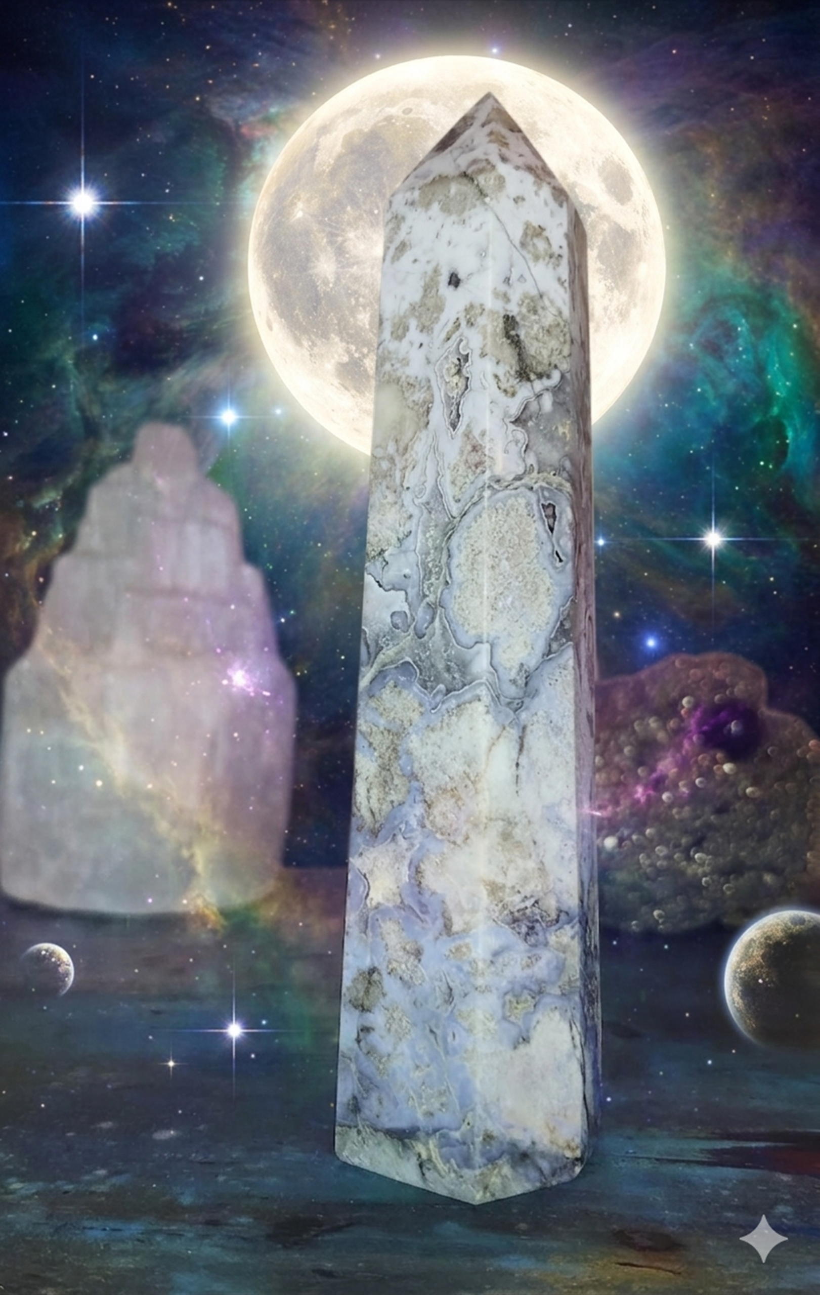 Luminous Rainbow Flower Agate Tower – UV Reactive Crystal with Blooming Energy - Image 3