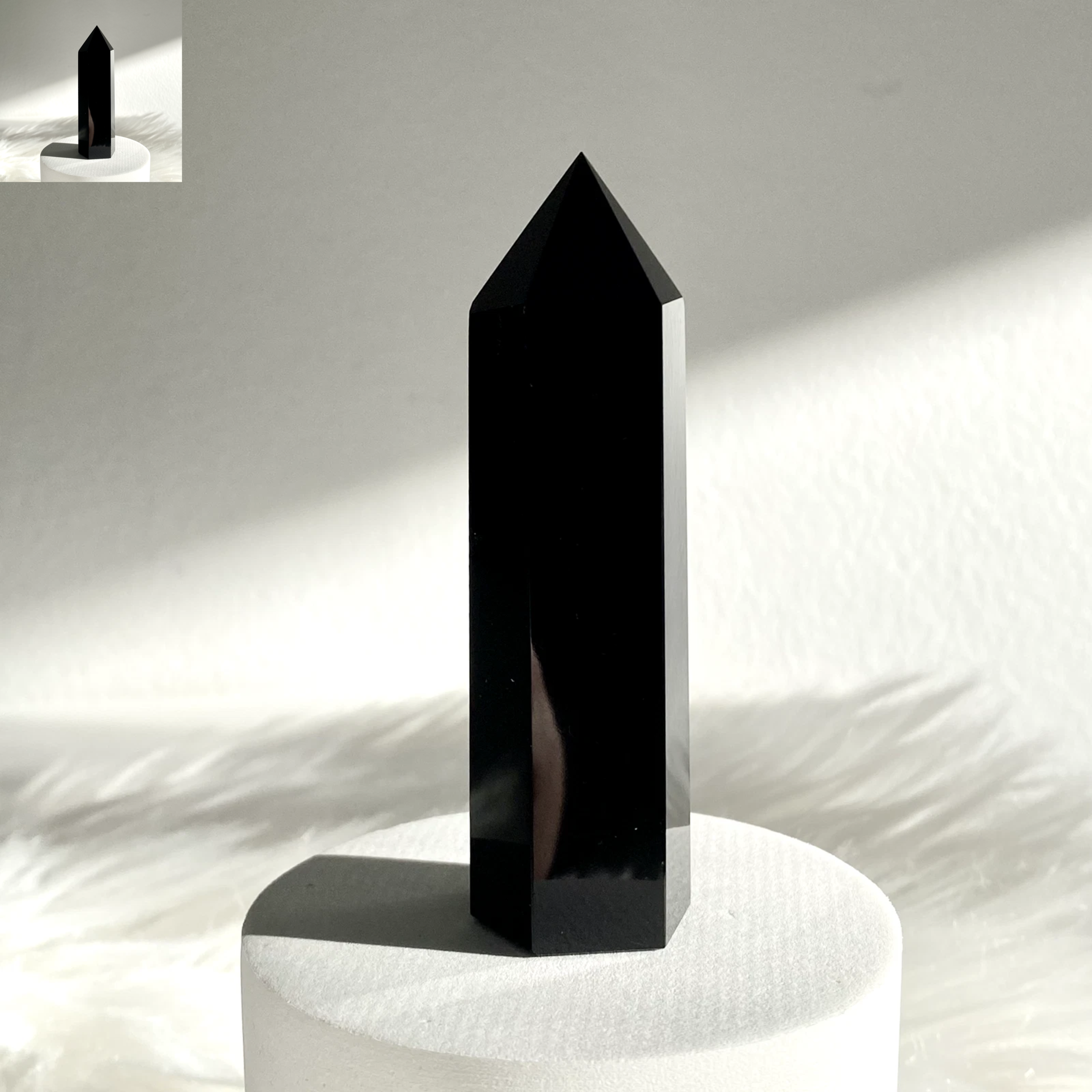 Midnight Shield Black Obsidian Tower – Protective Energy Crystal Point