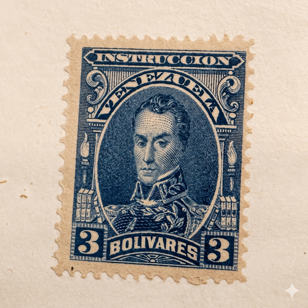 Authentic Venezuela 3 Bolívares Instrucción Stamp