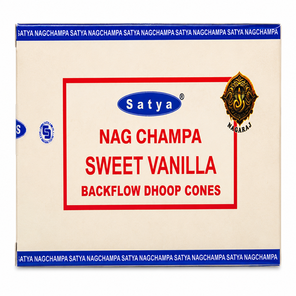 Satya Nag Champa Sweet Vanilla Backflow Dhoop Cones box