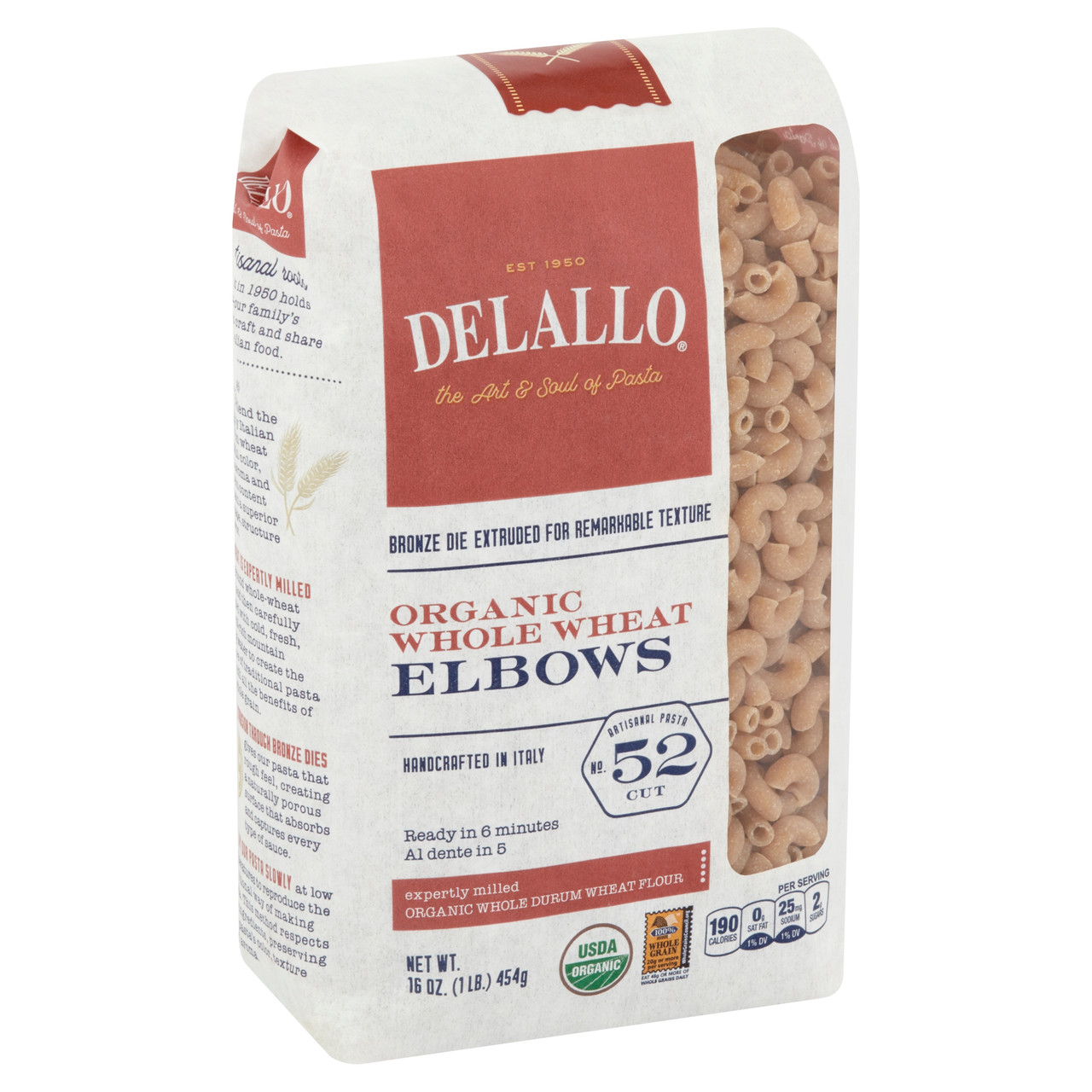 De Lallo Elbows Whole Wheat Pasta #52 (16x1 LB)